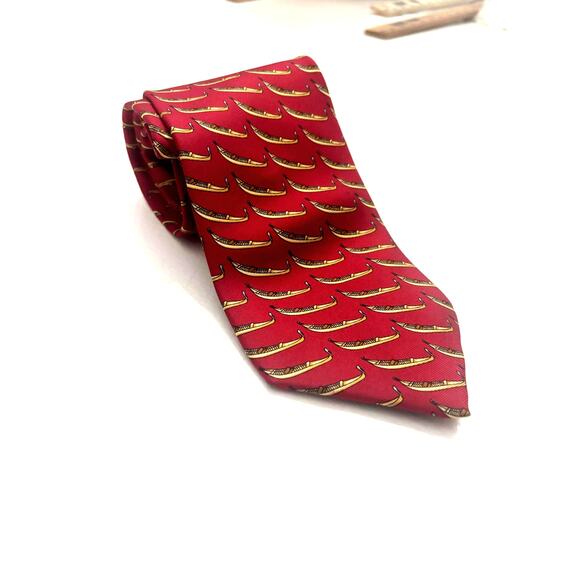 Fabris Venezia 100% Silk Tie Made in Italy Red Venetian Gondola Novelty Necktie - Picture 2 of 5